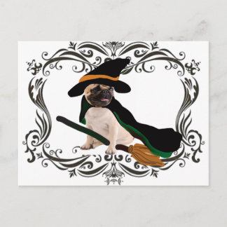 Happy halloween Besenwitscher Mops Postkarte