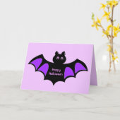 Happy Halloween Black Bat auf Violet Grüße Karte (Gelbe Blume)