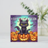 Happy Halloween Black Bat Cat Karte (Stehend Vorderseite)