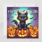Happy Halloween Black Bat Cat Karte (Vorderseite)