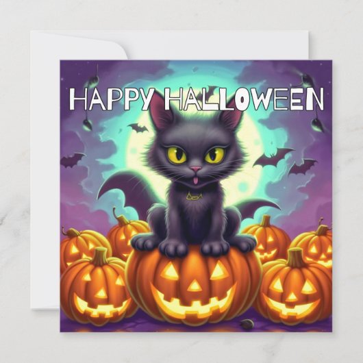 Happy Halloween Black Bat Cat Karte (Vorderseite)