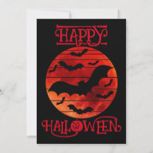 Happy Halloween Black Bats Moon Orange