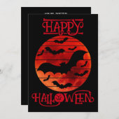 Happy Halloween Black Bats Moon Orange Einladung (Vorne/Hinten)