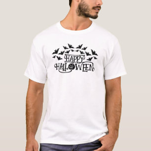 Happy Halloween Black Bats Text T-Shirt