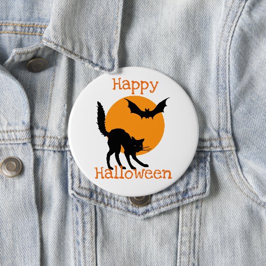 Happy Halloween Black Cat and Bat Button (Beispiel)