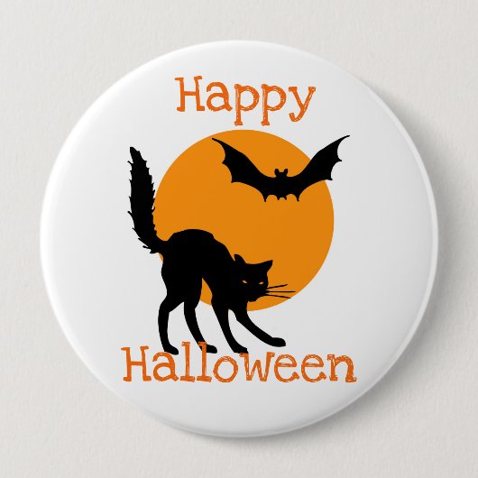 Happy Halloween Black Cat and Bat Button (Vorderseite)