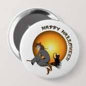 Happy Halloween Black Cat and Hexe Button (Vorne & Hinten)