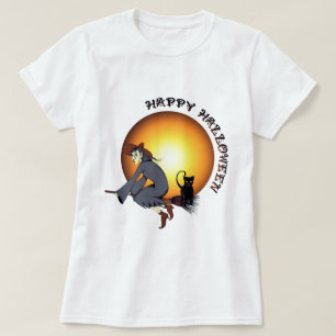 Happy Halloween Black Cat and Hexe T-Shirt