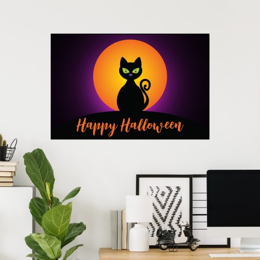 Happy Halloween Black Cat and Moon Poster (Heimbüro)