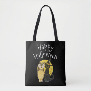 Happy Halloween, Black Cat and Owl Tasche