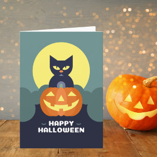Happy Halloween Black Cat and Pumpkin Karte