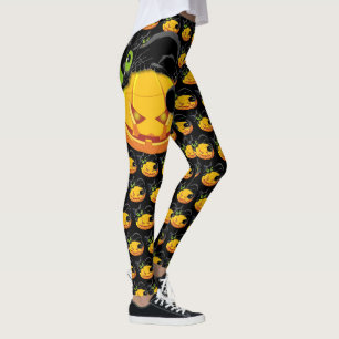 Happy Halloween Black Cat and Pumpkin Leggings