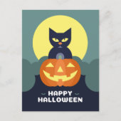 Happy Halloween Black Cat and Pumpkin Postkarte (Vorderseite)
