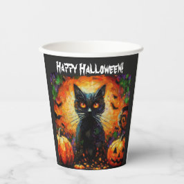 Happy Halloween Black Cat Bats Pumpkins Pappbecher