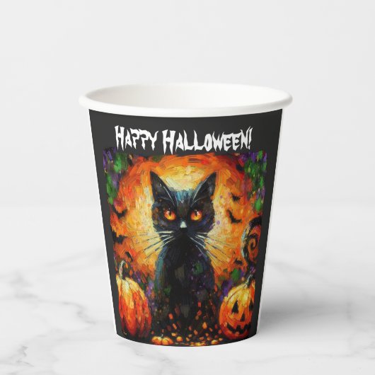 Happy Halloween Black Cat Bats Pumpkins Pappbecher (Vorderseite)