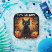 Happy Halloween Black Cat Bats Pumpkins Pappteller (Party)
