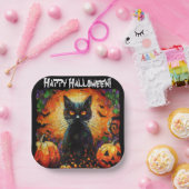 Happy Halloween Black Cat Bats Pumpkins Pappteller (Party)