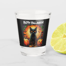 Happy Halloween Black Cat Bats Pumpkins Schnapsglas