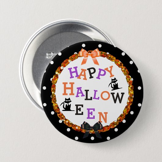 Happy Halloween Black Cat Buttons (Vorne & Hinten)