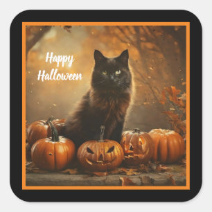 Happy Halloween Black Cat Collection Quadratischer Aufkleber