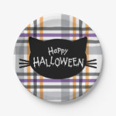 Happy Halloween Black Cat Face Silhouette Pappteller (Vorderseite)