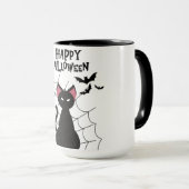 HAPPY HALLOWEEN Black Cat, Fledermäuse und Web. Tasse (VorderseiteRechts)