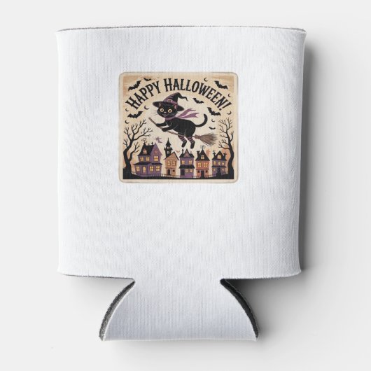 Happy Halloween Black Cat Hexe Classic T - Shirt Dosenkühler (Vorderseite)