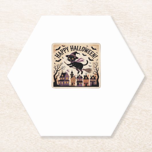 Happy Halloween Black Cat Hexe Classic T - Shirt Untersetzer (Vorderseite)