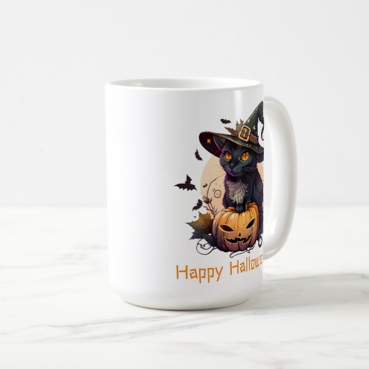 Happy Halloween Black Cat Jack-o-Lantern Kaffeetasse (VorderseiteRechts)