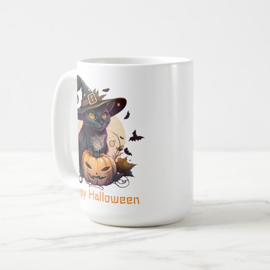 Happy Halloween Black Cat Jack-o-Lantern Kaffeetasse (Vorderseite Links)