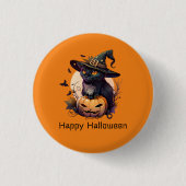 Happy Halloween Black Cat Jack-o-Lantern Orange Button (Vorderseite)