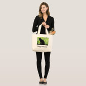 Happy Halloween Black Cat Jumbo Stoffbeutel (Vorderseite (Model))