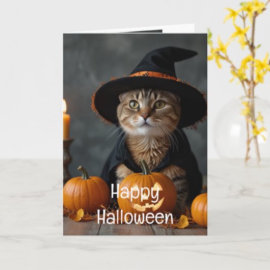Happy Halloween Black Cat Karte (Gelbe Blume)
