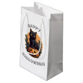 Happy Halloween Black Cat Kleine Geschenktüte (Rückseite Schrägansicht)