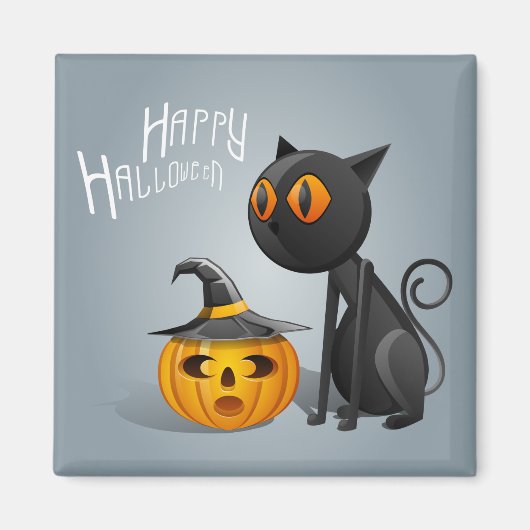 Happy Halloween Black Cat Magnet (Vorne)