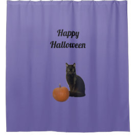 Happy Halloween Black Cat Orange Pumpkin Lila Duschvorhang