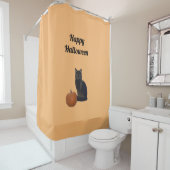 Happy Halloween Black Cat Orange Pumpkin Orange Duschvorhang (Beispiel)