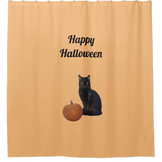 Happy Halloween Black Cat Orange Pumpkin Orange Duschvorhang (Vorderseite)
