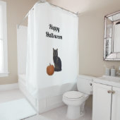 Happy Halloween Black Cat Orange Pumpkin White Duschvorhang (Beispiel)