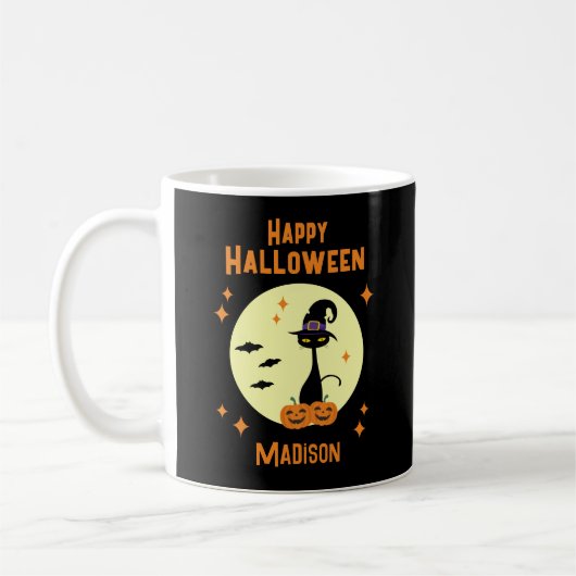 Happy Halloween Black Cat Personalisiert Kaffeetasse (Links)