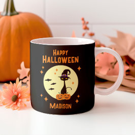 Happy Halloween Black Cat Personalisiert Kaffeetasse