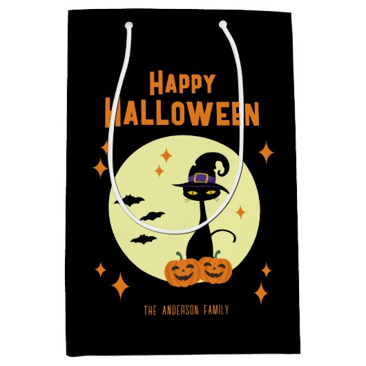 Happy Halloween Black Cat Personalisiert Mittlere Geschenktüte (Vorderseite)