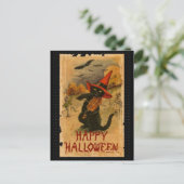 Happy Halloween Black Cat Playing Fiddle Bats Postkarte (Stehend Vorderseite)