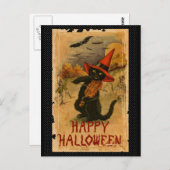 Happy Halloween Black Cat Playing Fiddle Bats Postkarte (Vorne/Hinten)