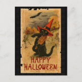 Happy Halloween Black Cat Playing Fiddle Bats Postkarte (Vorderseite)