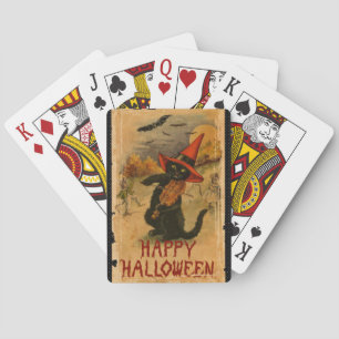 Happy Halloween Black Cat Playing Fiddle Bats Spielkarten