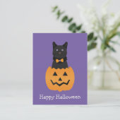 Happy Halloween Black Cat Pumpkin Postkarte (Stehend Vorderseite)