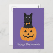 Happy Halloween Black Cat Pumpkin Postkarte (Vorne/Hinten)