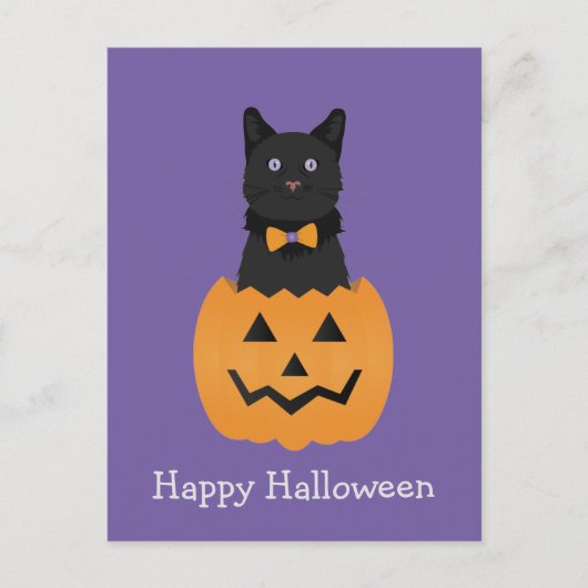 Happy Halloween Black Cat Pumpkin Postkarte (Vorderseite)