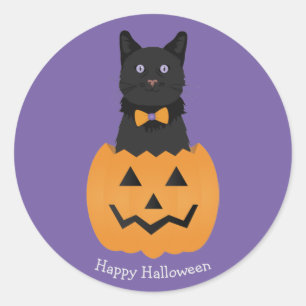 Happy Halloween Black Cat Pumpkin Runder Aufkleber
